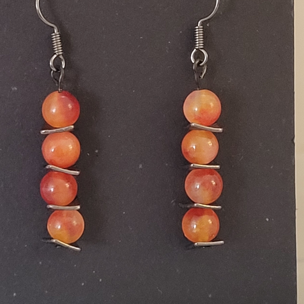 Handcrafted Red Yellow Jade Dangle Earrings